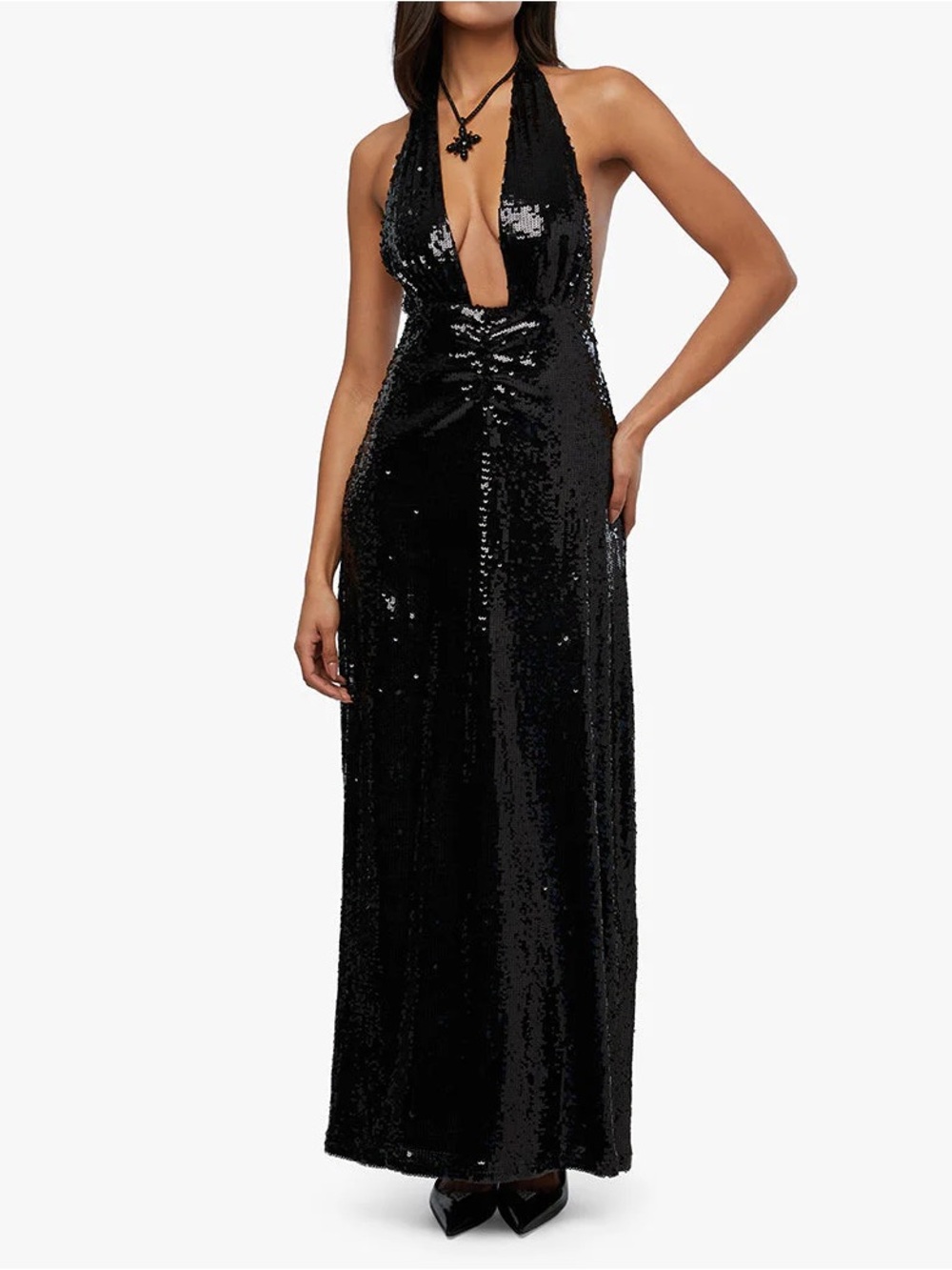 WeWoreWhat Black sequin maxi dress with halter neck and open back
